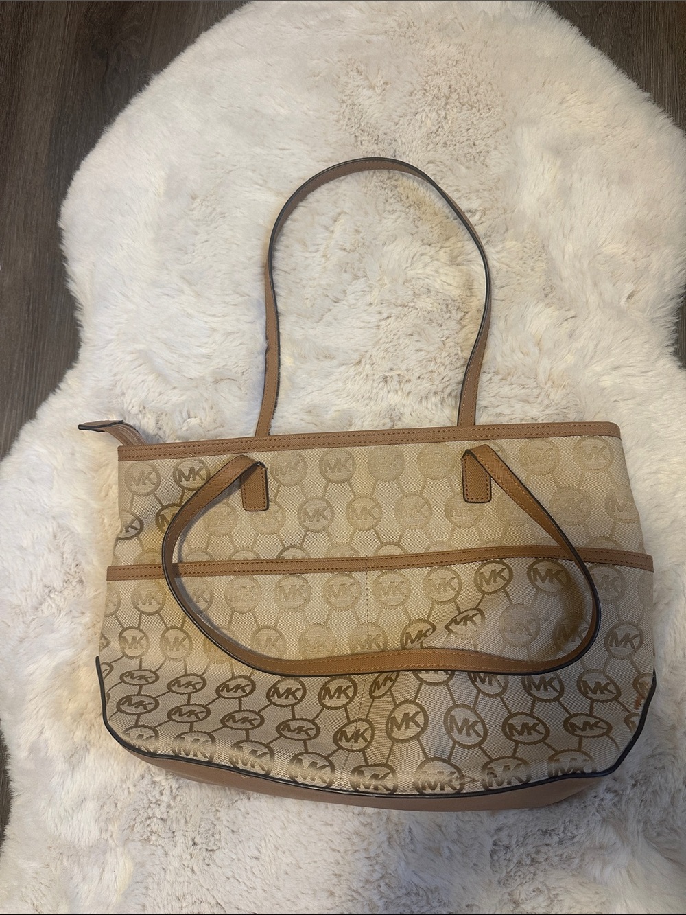 Michael Kors Tan & Beige MK Logo Canvas Tote - Picture 2 of 8
